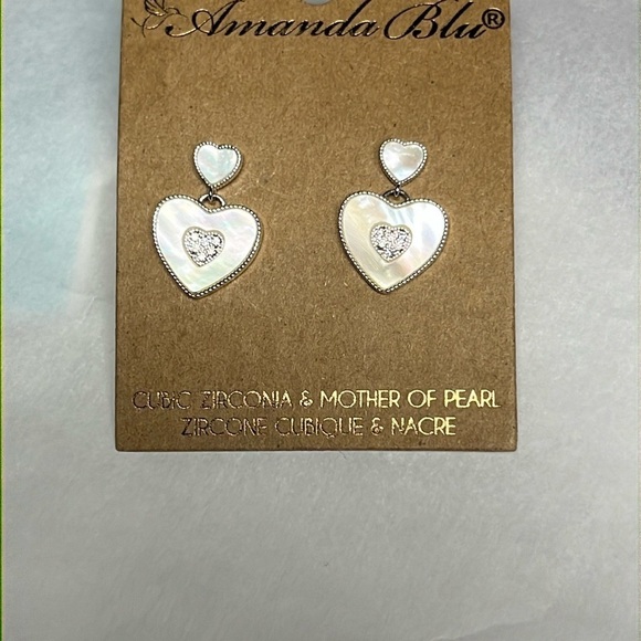 Mother of Pearl & Cubic Zircona Heart Earrings - Picture 1 of 4